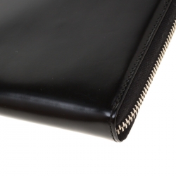 Pre Owned Prada Black Spazzolato Leather Zip Around Wallet