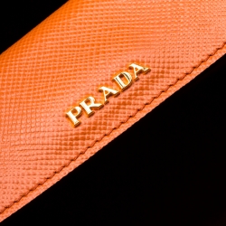 Pre Owned Prada Orange Saffiano Leather Double Handle Tote