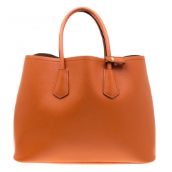 Pre Owned Prada Orange Saffiano Leather Double Handle Tote