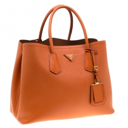 Pre Owned Prada Orange Saffiano Leather Double Handle Tote