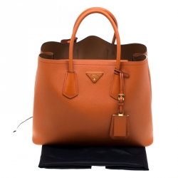 Pre Owned Prada Orange Saffiano Leather Double Handle Tote