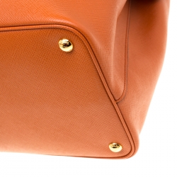 Pre Owned Prada Orange Saffiano Leather Double Handle Tote