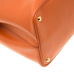 Pre Owned Prada Orange Saffiano Leather Double Handle Tote