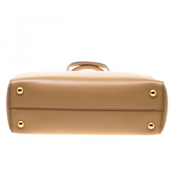 Pre Owned Prada Beige Saffiano Lux Leather Parabole Top Handle Bag