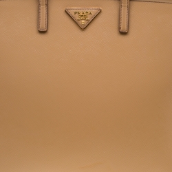 Pre Owned Prada Beige Saffiano Lux Leather Parabole Top Handle Bag
