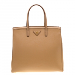 Pre Owned Prada Beige Saffiano Lux Leather Parabole Top Handle Bag