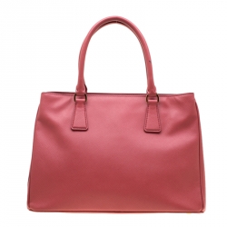 Pre Owned Prada Pink Saffiano Leather Lux Medium Double Zip Top Handle Bag