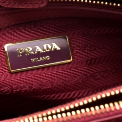 Pre Owned Prada Pink Saffiano Leather Lux Medium Double Zip Top Handle Bag
