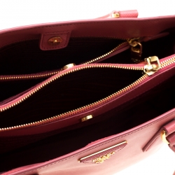 Pre Owned Prada Pink Saffiano Leather Lux Medium Double Zip Top Handle Bag