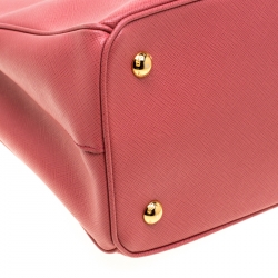 Pre Owned Prada Pink Saffiano Leather Lux Medium Double Zip Top Handle Bag