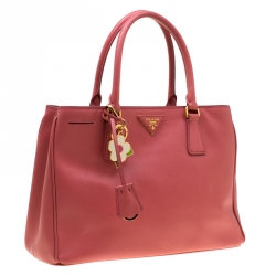 Pre Owned Prada Pink Saffiano Leather Lux Medium Double Zip Top Handle Bag