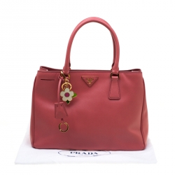 Pre Owned Prada Pink Saffiano Leather Lux Medium Double Zip Top Handle Bag