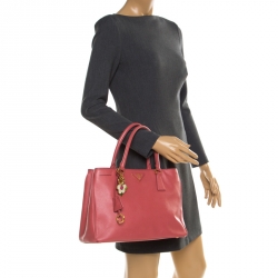 Pre Owned Prada Pink Saffiano Leather Lux Medium Double Zip Top Handle Bag