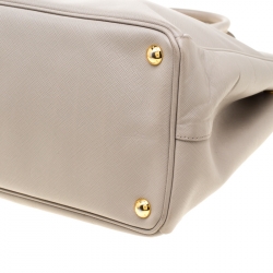 Pre Owned Prada Light Grey Saffiano Lux Leather Large Double Zip Tote