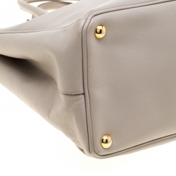Pre Owned Prada Light Grey Saffiano Lux Leather Large Double Zip Tote