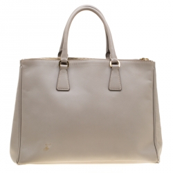 Pre Owned Prada Light Grey Saffiano Lux Leather Large Double Zip Tote