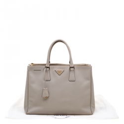 Pre Owned Prada Light Grey Saffiano Lux Leather Large Double Zip Tote