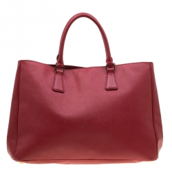 Pre Owned Prada Red Saffiano Lux Leather Large Gardener's Tote