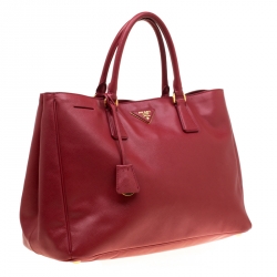 Pre Owned Prada Red Saffiano Lux Leather Large Gardener's Tote