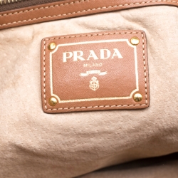 Pre Owned Prada Brown Calfskin Leather Nocciolo Top Handle Bag