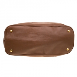 Pre Owned Prada Brown Calfskin Leather Nocciolo Top Handle Bag