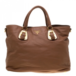 Pre Owned Prada Brown Calfskin Leather Nocciolo Top Handle Bag