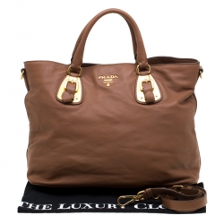 Pre Owned Prada Brown Calfskin Leather Nocciolo Top Handle Bag