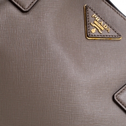 Pre Owned Prada Grey Saffiano Lux Leather Large Gardener's Tote