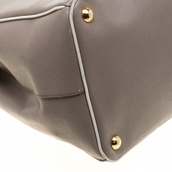 Pre Owned Prada Grey Saffiano Lux Leather Large Gardener's Tote
