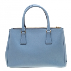 Pre Owned Prada Blue Saffiano Leather Small Double Zip Tote