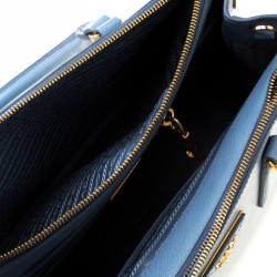 Pre Owned Prada Blue Saffiano Leather Small Double Zip Tote