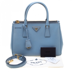 Pre Owned Prada Blue Saffiano Leather Small Double Zip Tote