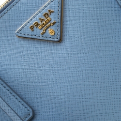 Pre Owned Prada Blue Saffiano Leather Small Double Zip Tote