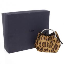 مملوكة مسبقًا Prada Leopard Print Pony Hair Wristlet Evening Bag 
