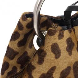 مملوكة مسبقًا Prada Leopard Print Pony Hair Wristlet Evening Bag 