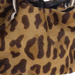 مملوكة مسبقًا Prada Leopard Print Pony Hair Wristlet Evening Bag 