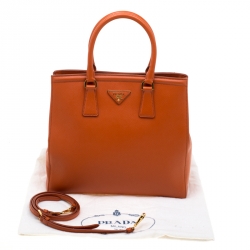 Pre Owned Prada Orange Saffiano Leather Parabole Tote