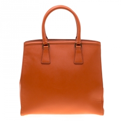 Pre Owned Prada Orange Saffiano Leather Parabole Tote