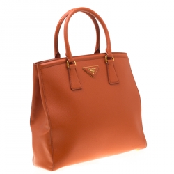 Pre Owned Prada Orange Saffiano Leather Parabole Tote