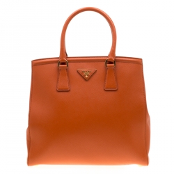 Pre Owned Prada Orange Saffiano Leather Parabole Tote