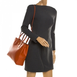 Pre Owned Prada Orange Saffiano Leather Parabole Tote