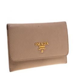 Pre Owned Prada Beige Leather Snap Wallet