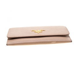 Pre Owned Prada Beige Leather Snap Wallet