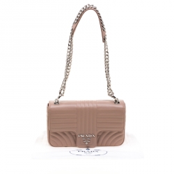 Pre Owned Prada Dark Beige Diagramme Leather Flap Crossbody Bag 