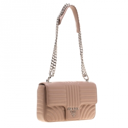 Pre Owned Prada Dark Beige Diagramme Leather Flap Crossbody Bag 