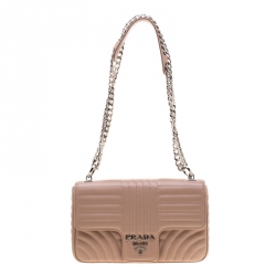 Pre Owned Prada Dark Beige Diagramme Leather Flap Crossbody Bag 