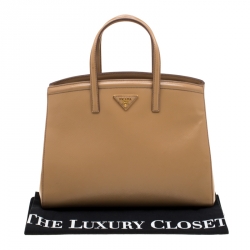 Pre Owned Prada Beige Saffiano Vernice Leather BN2535 Tote