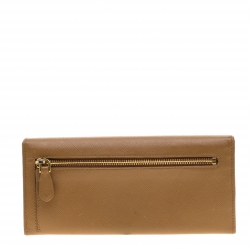 Pre Owned Prada Caramel Saffiano Leather Continental Wallet