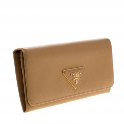 Pre Owned Prada Caramel Saffiano Leather Continental Wallet