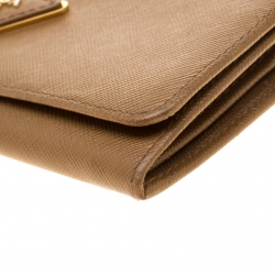 Pre Owned Prada Caramel Saffiano Leather Continental Wallet